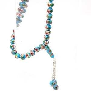Vintage Blue Cloisonné Floral Prayer Beads Tasbih Misbaha 33 Beads Handmade